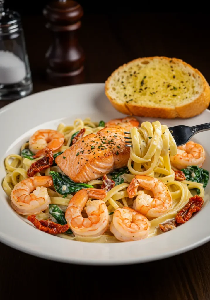 5 Easy Salmon and Shrimp Recipes You'll Love 3 Creamy Garlic Butter Tuscan Salmon and Shrimp Pasta